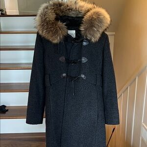 SAM. Gray Pea Coat with Fur Trim size S